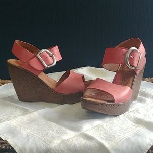 Born Red Leather Platform Wedge Sandals